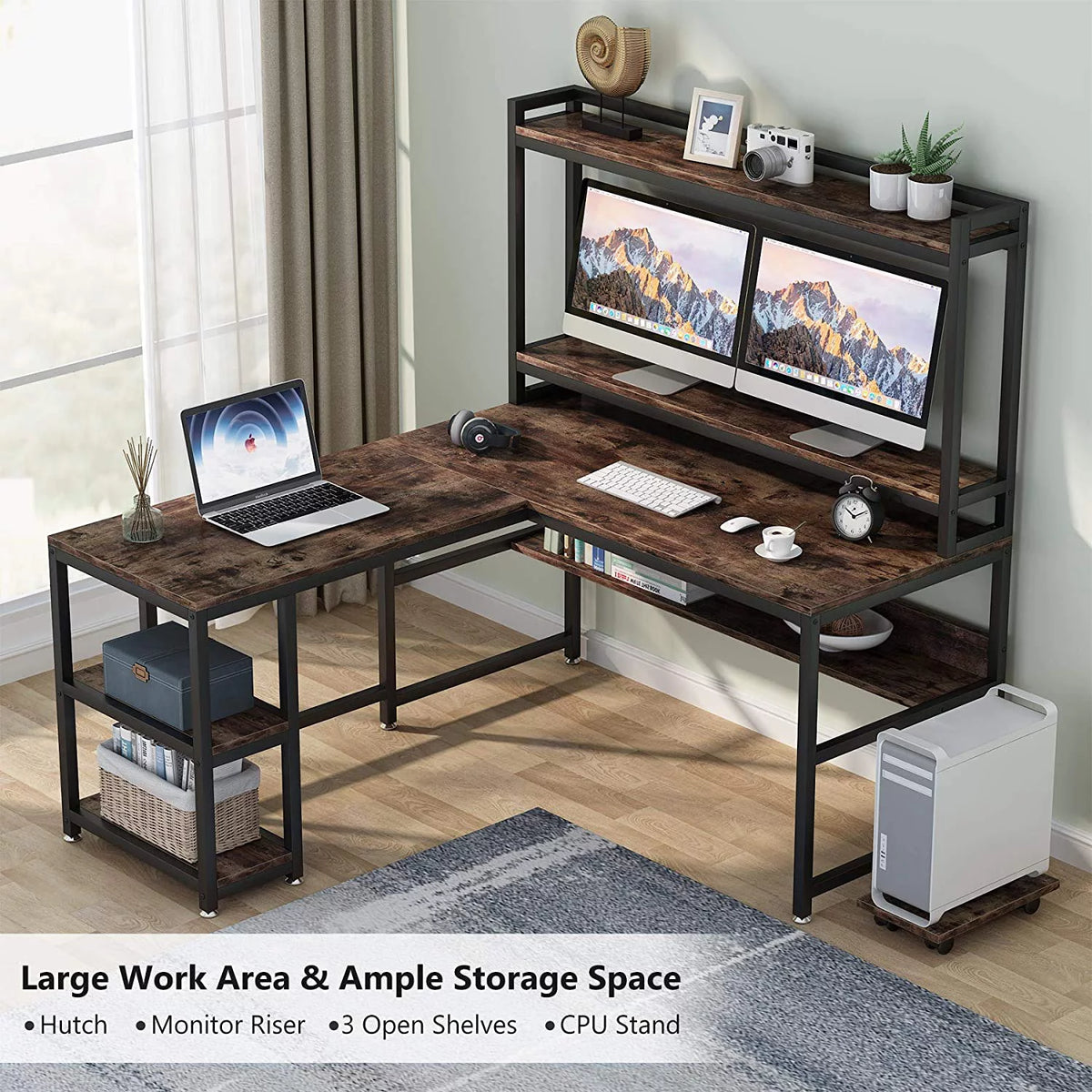 L-Shaped Desk with Hutch and Storage Shelves G19290