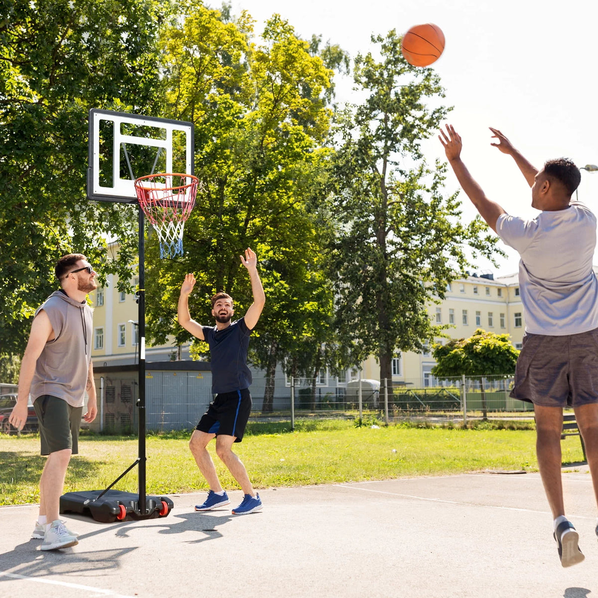 33 In. Portable Adjustable Basketball Hoop with PVC Backboard Y666058