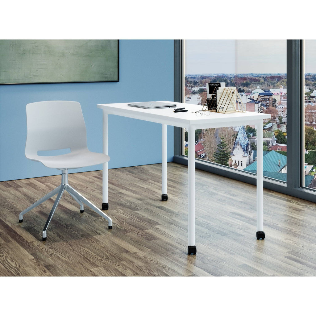 White Office Desk with Casters Plywood I5650
