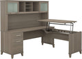 Sit to Stand L Shaped Desk with Hutch in Sand Oak Z282090