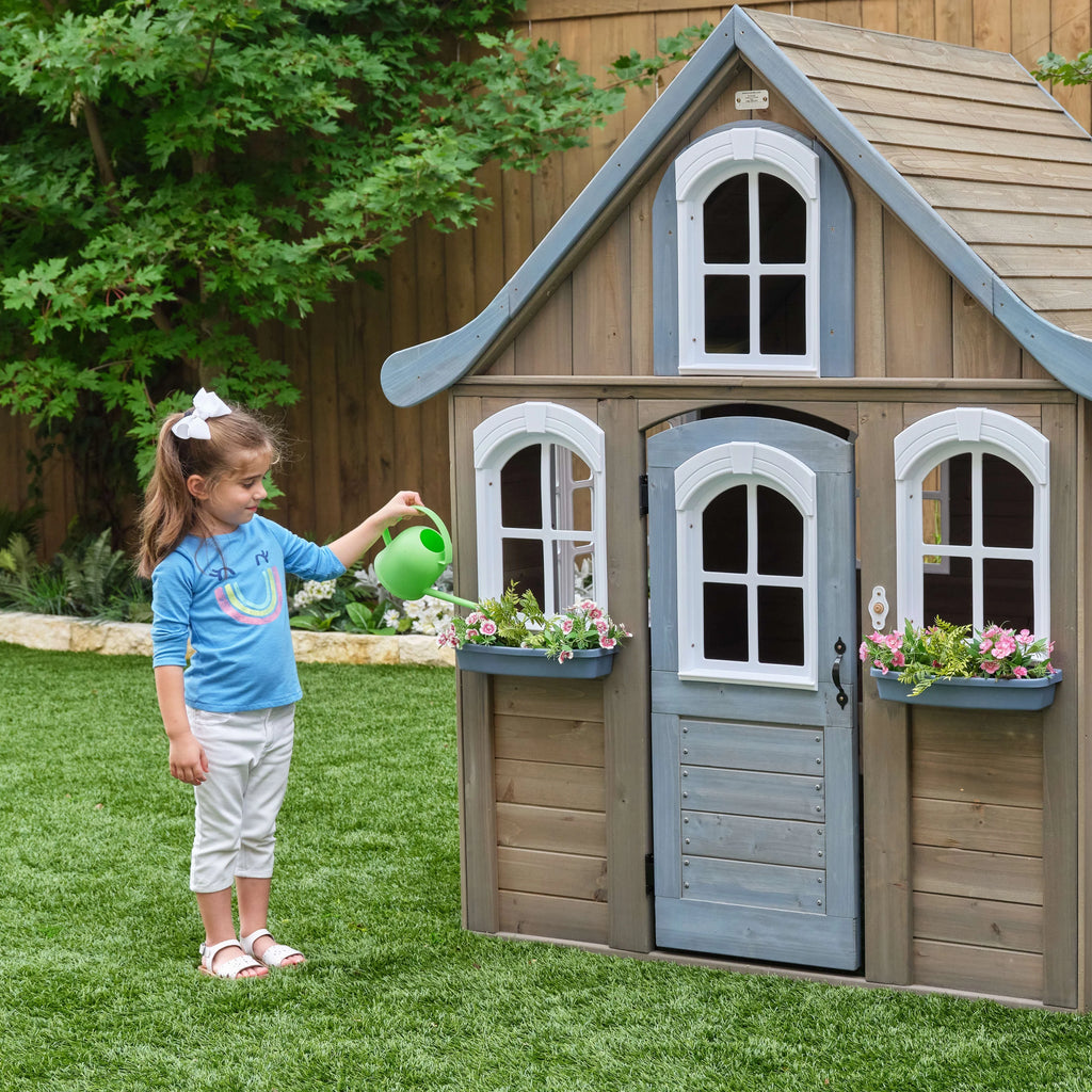 Wooden Outdoor Playhouse with Bench and Kitchen F963236