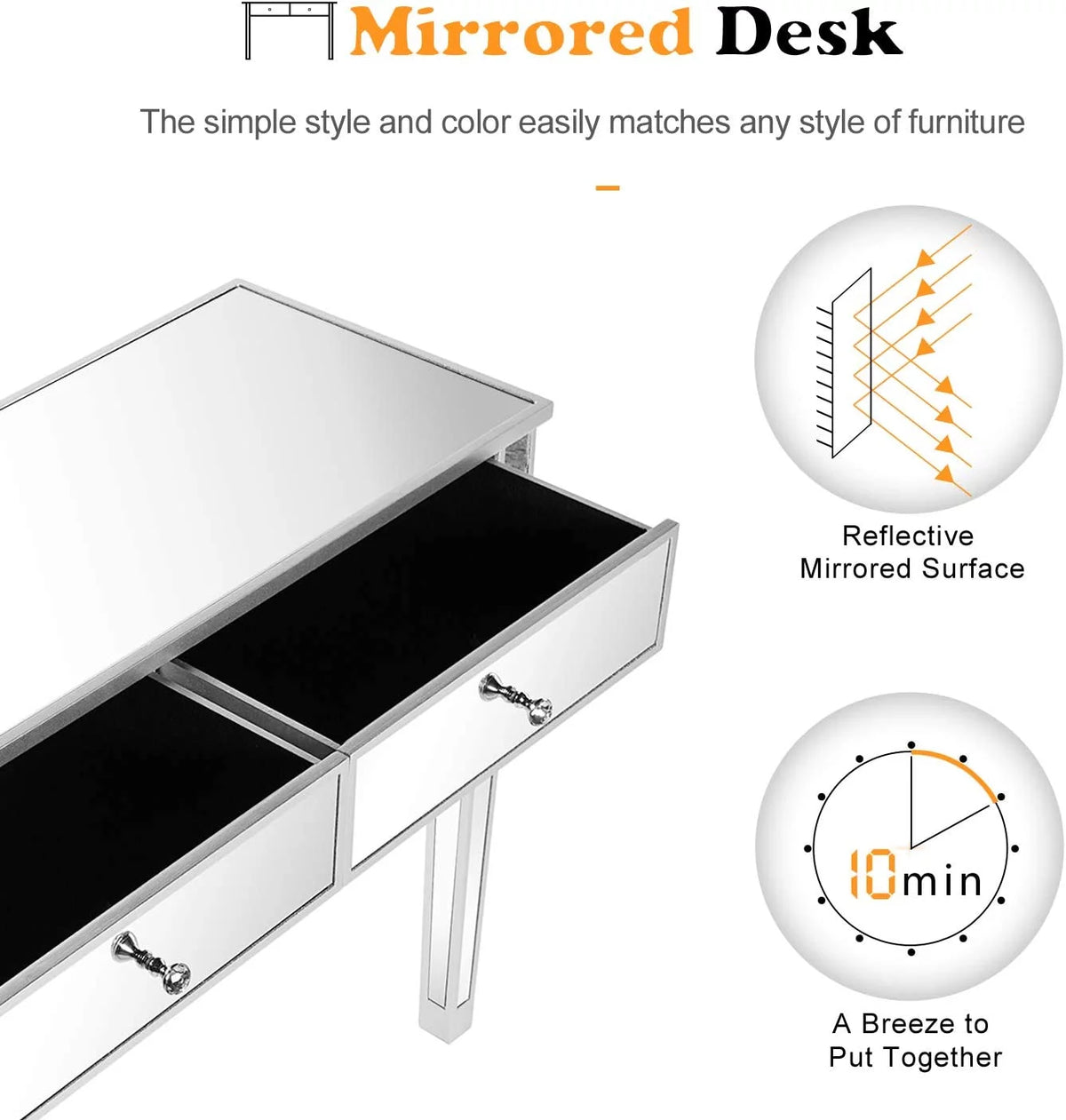 Mirrored Console Table with 2 Drawers M61701
