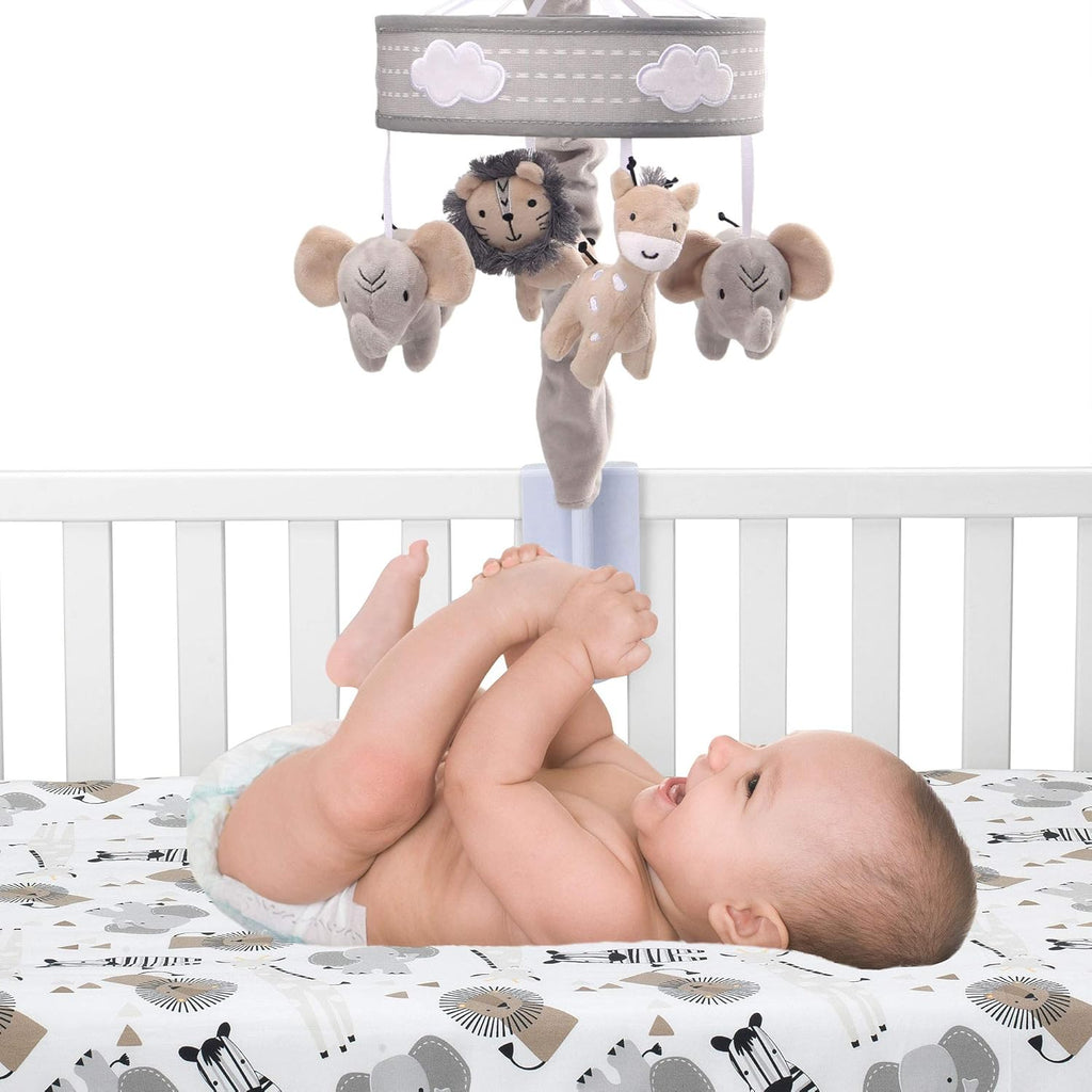 Jungle Safari Musical Baby Crib Mobile, Gray, Beige, White, Animals Pack of 2 Q39721