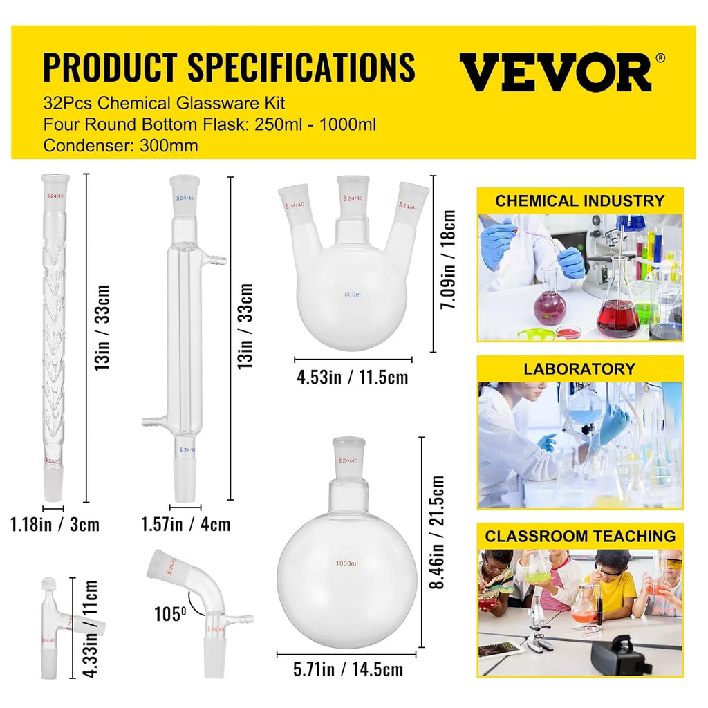 32PCS Chemistry Lab Glassware Kit 250 1000ml C280