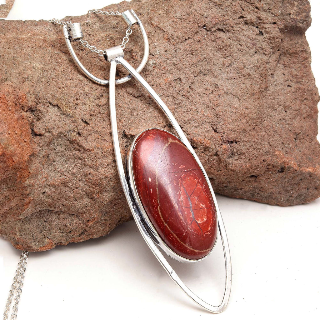 925 Silver Jasper Gemstone Necklace 20 in C43408