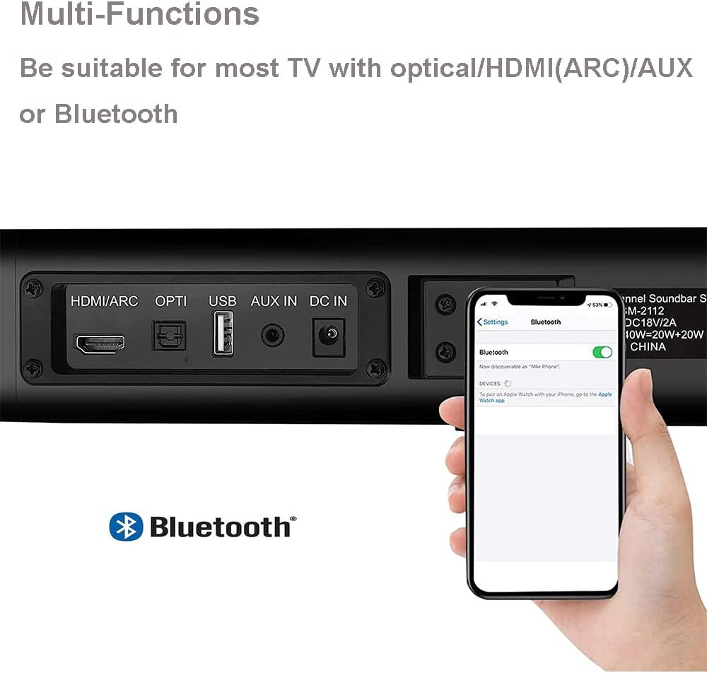 39-Inch Wired & Wireless Bluetooth 5.0 Stereo Soundbar N6051