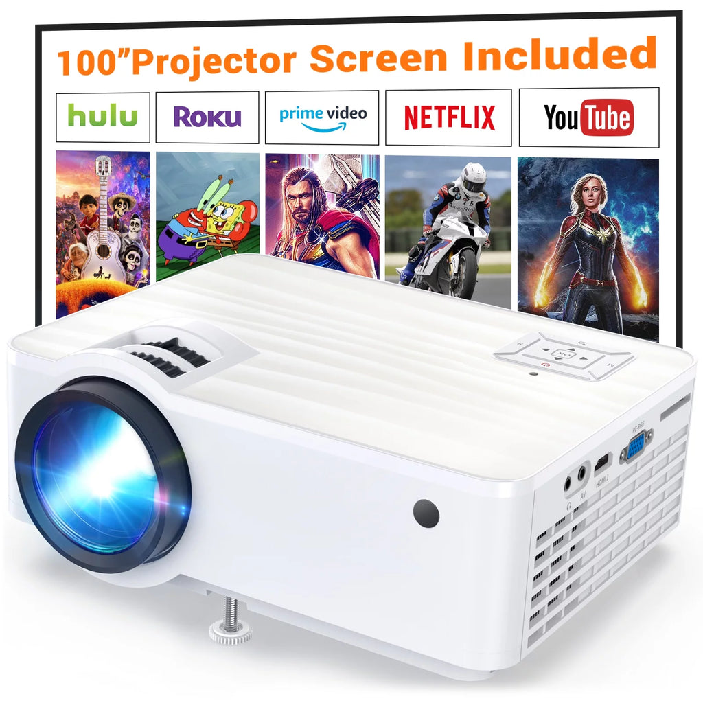 1080P HD Portable Mini Projector with 100 Projector Screen C3859