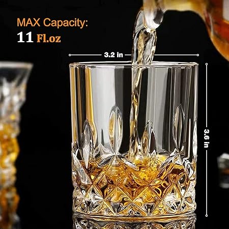 Crystal Whiskey Glasses Set of 8, 11 oz Clear Old Fashioned Glasses K33475