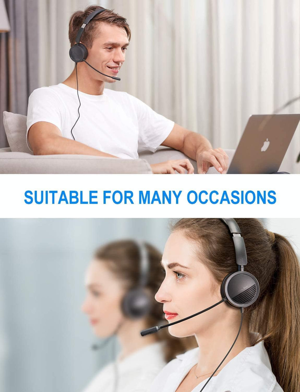 USB Headset with Noise Cancelling Micphone and USB-C Adapter I6498
