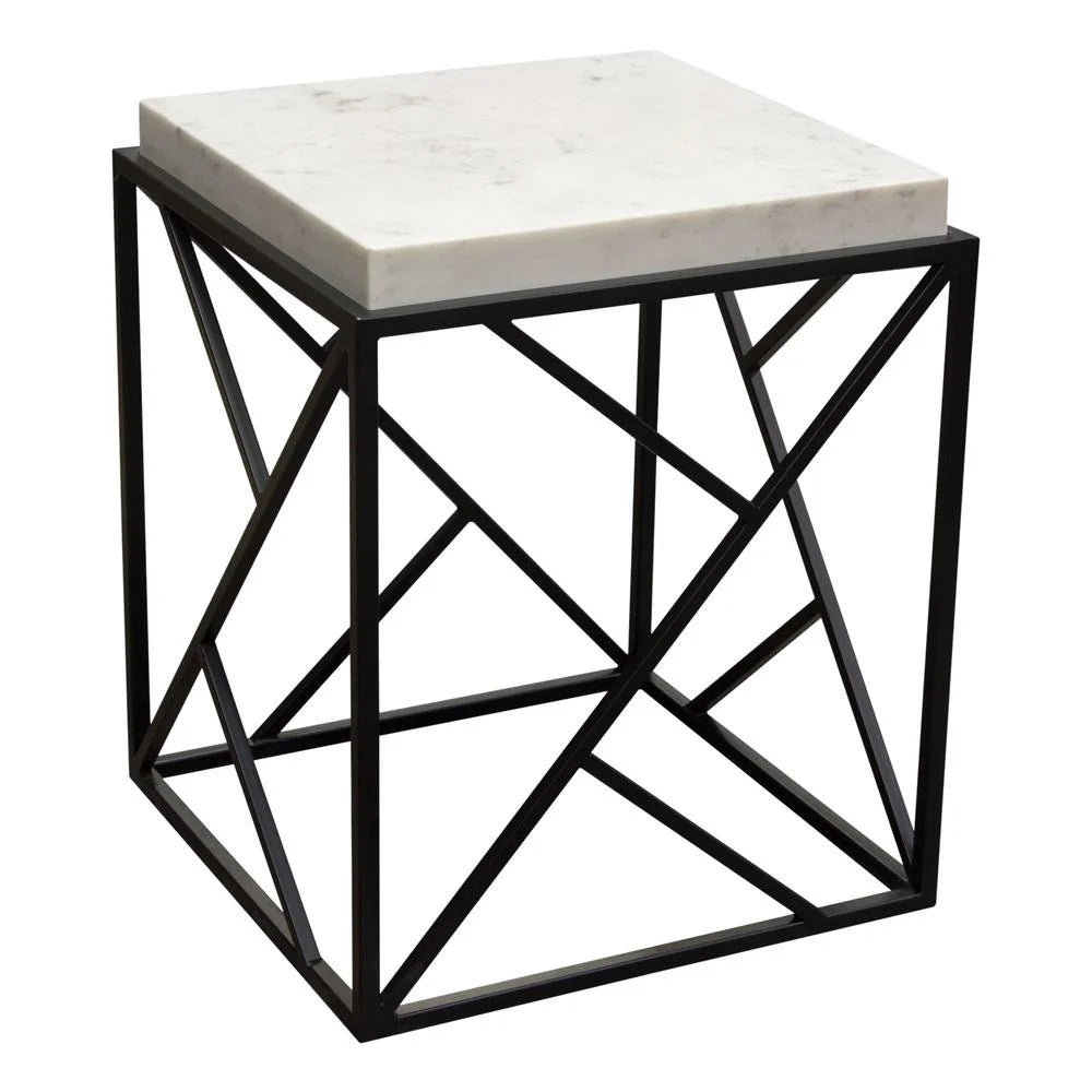 Square Accent Table with Grey Marble Top & Black Metal Base L114387