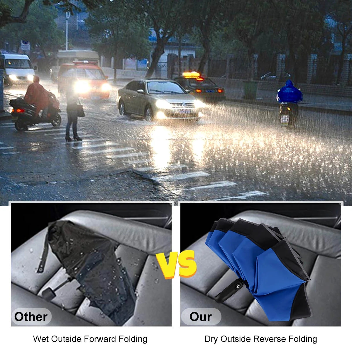 Blue 45" Reverse Folding Umbrella with Reflective Strip B766