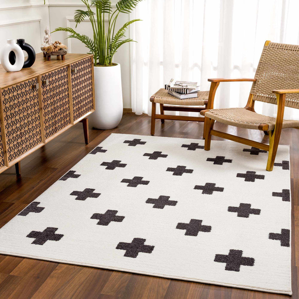 Black Gray Ivory Shag Area Rug 2' x 3' E987