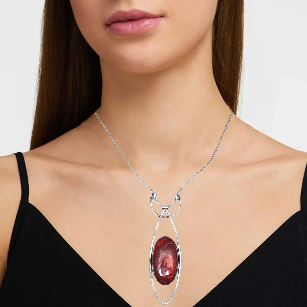 925 Silver Jasper Gemstone Necklace 20 in C43408