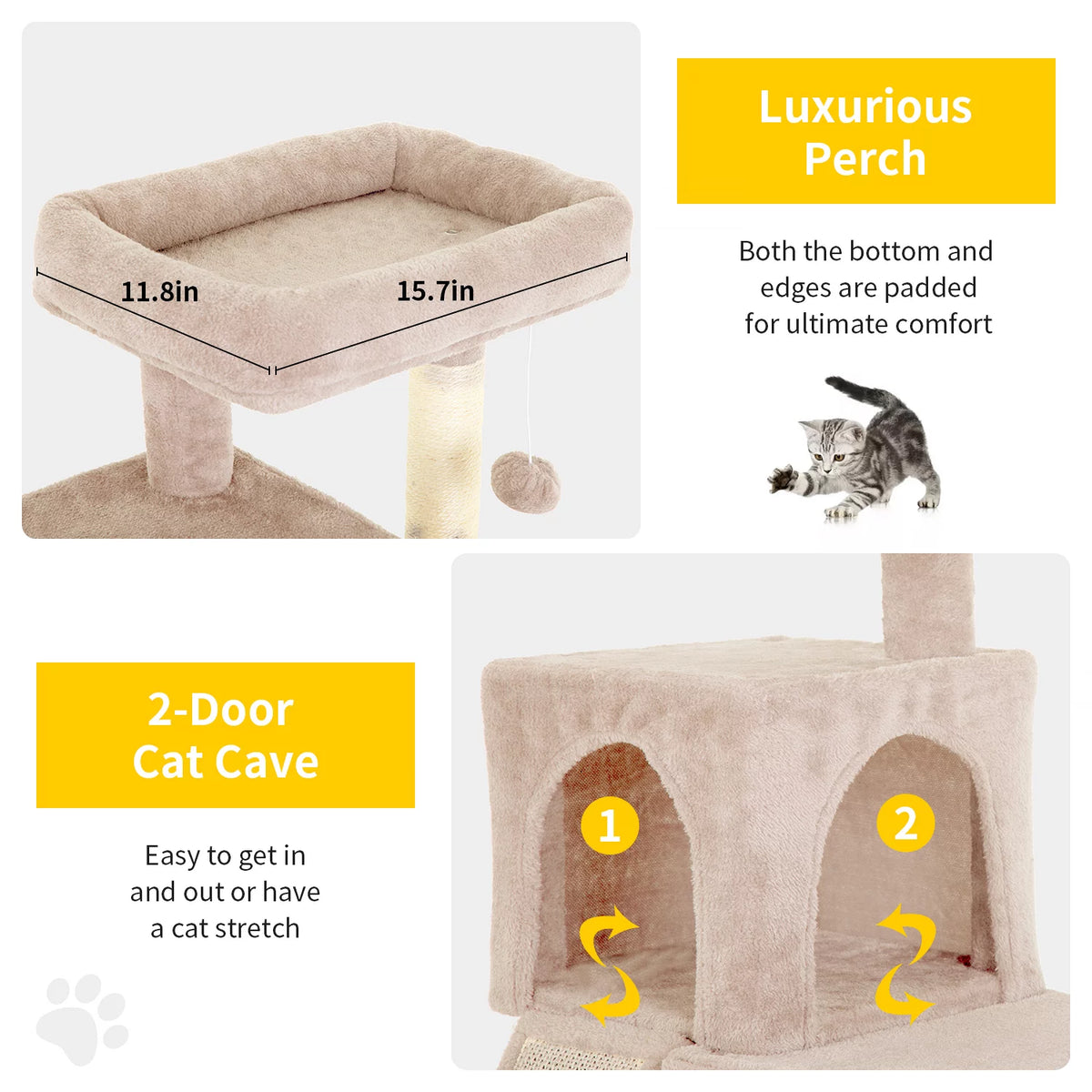 36 inches Beige Multi-Level Cat Tree with Scratching Posts D7602