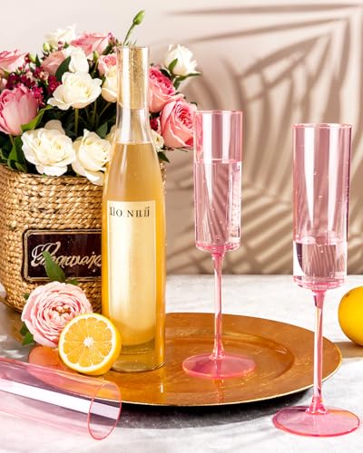 24 Pack 6Oz Gold Rim Clear Plastic Champagne Flutes P9995