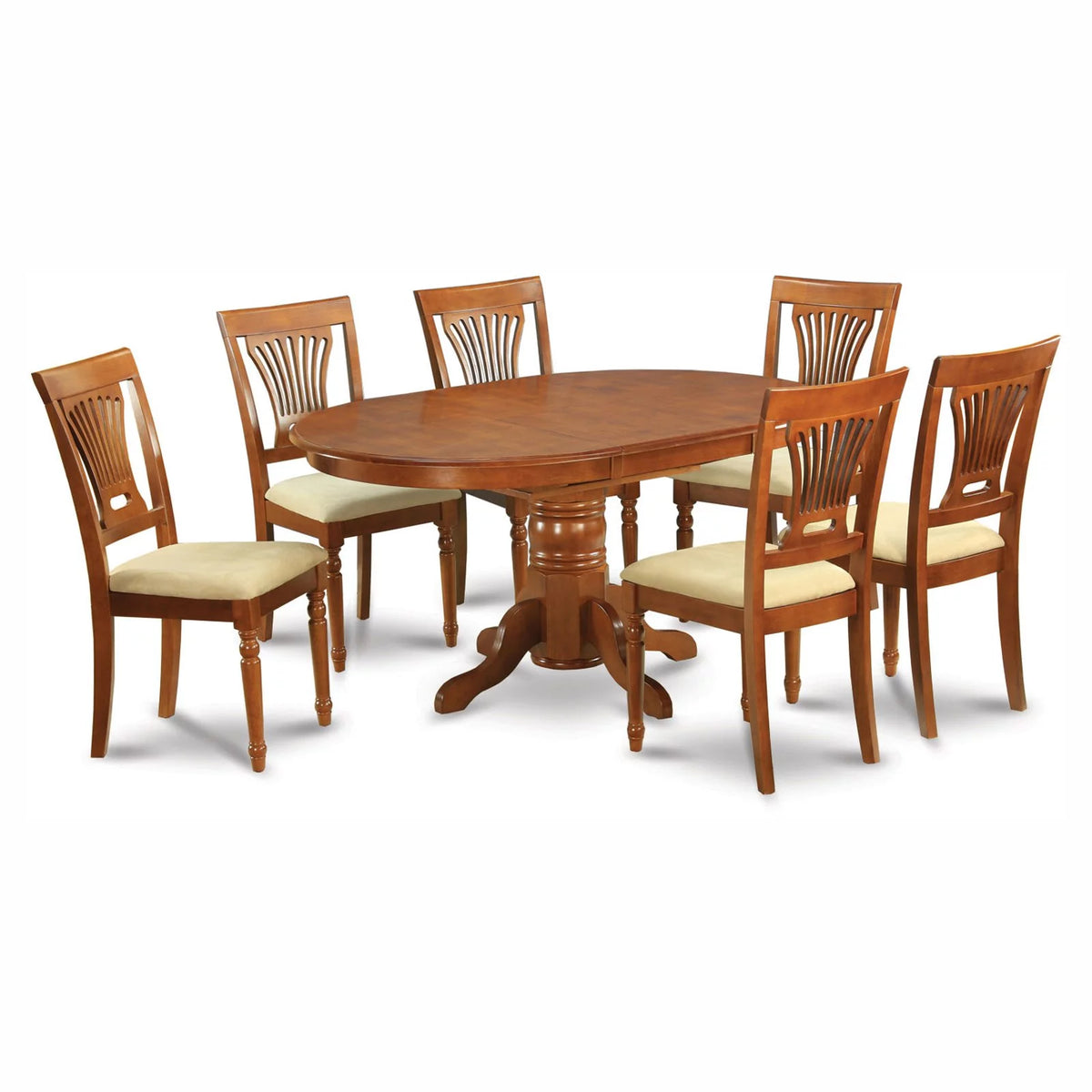 7 Piece Pedestal Oval Dining Table Set with Microfiber Seat Chairs U128