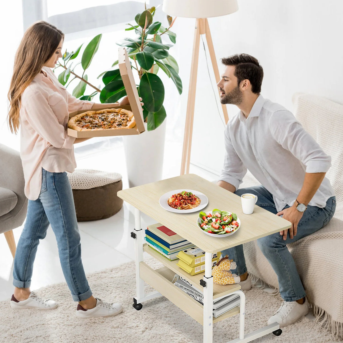 Height Adjustable Mobile Laptop Desk Cart with Lockable Wheels O95582