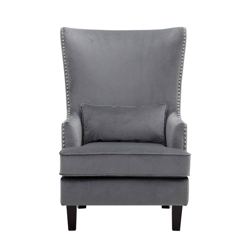 Gray Velvet Wing Back Accent Chair Y4307
