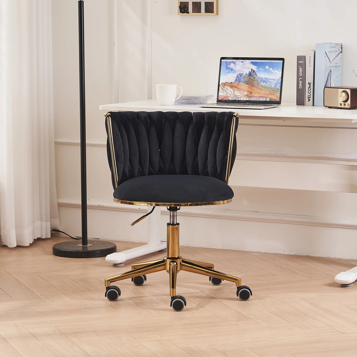 Black Upholstered Ergonomic Office Chair with Wheels C525995