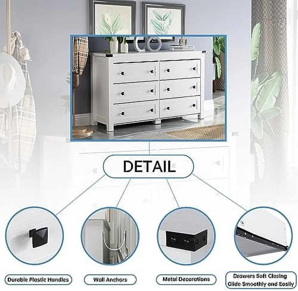 White 6 Drawer Wood Dresser Y15638