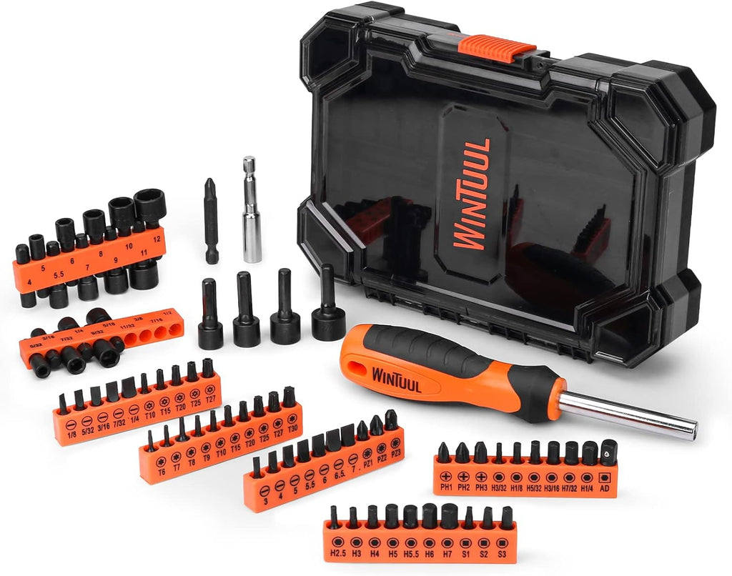 73PC Nut Driver Set with Screwdriver Bits, 1/4" Hex Head, SAE and Metric, Black Phosphate Coating Cr-V Steel H73275