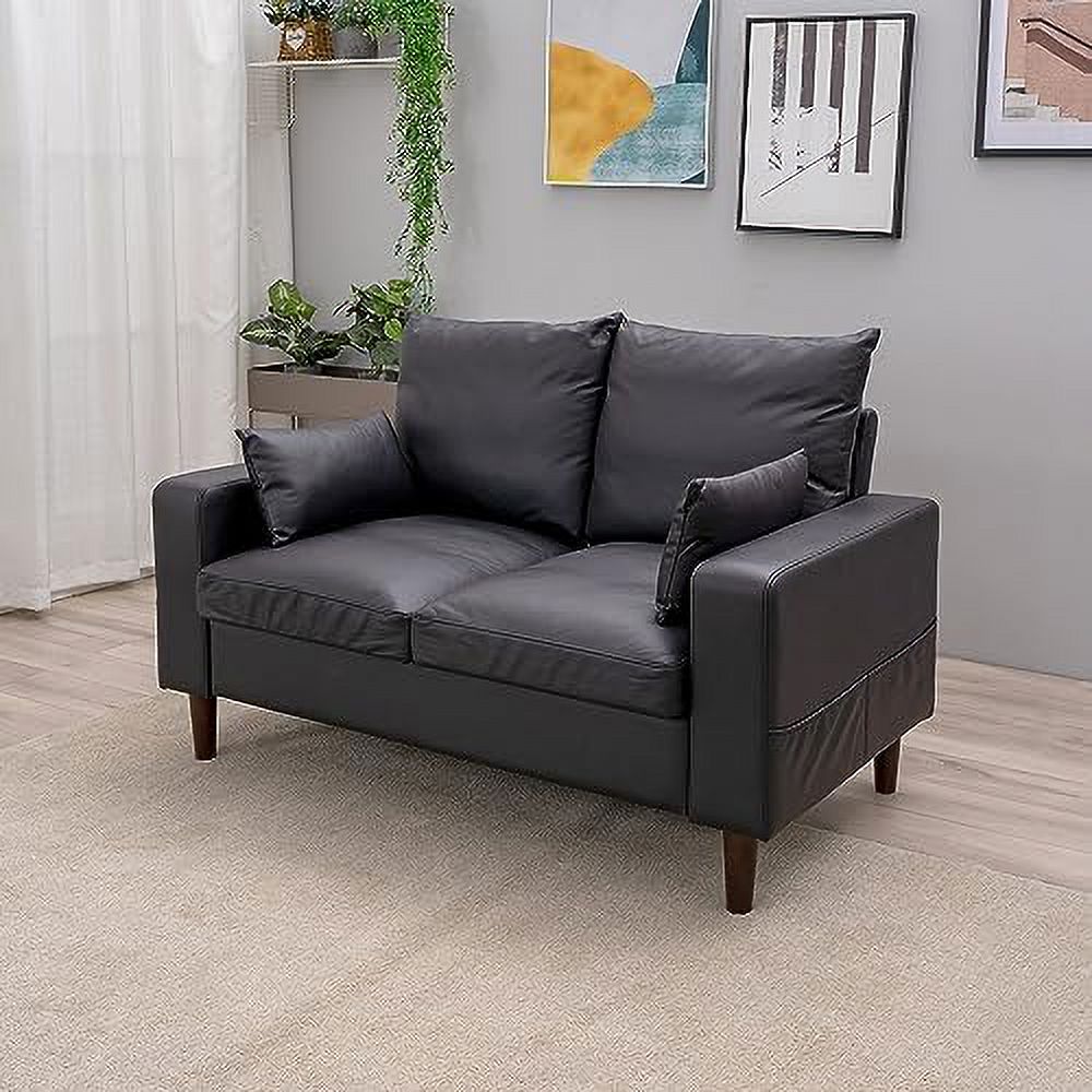 Black Faux Leather 2-Seat Sofa with Wood Leg V195415