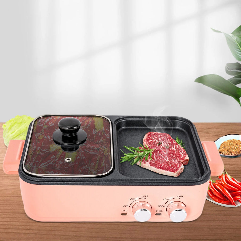 2 in 1 Portable Electric Hot Pot Barbecue Grill Non-Stick Pan Q9898