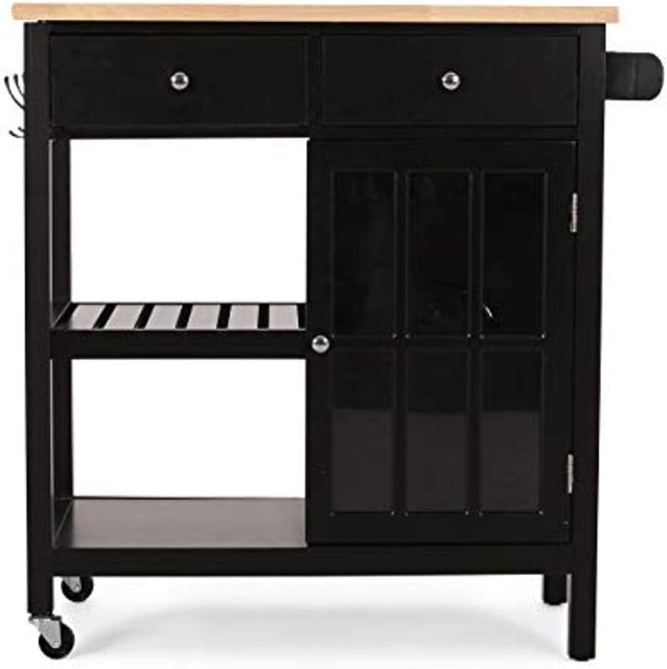 White and Natural Kitchen Cart with Wheels N8933
