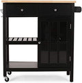 White and Natural Kitchen Cart with Wheels N8933