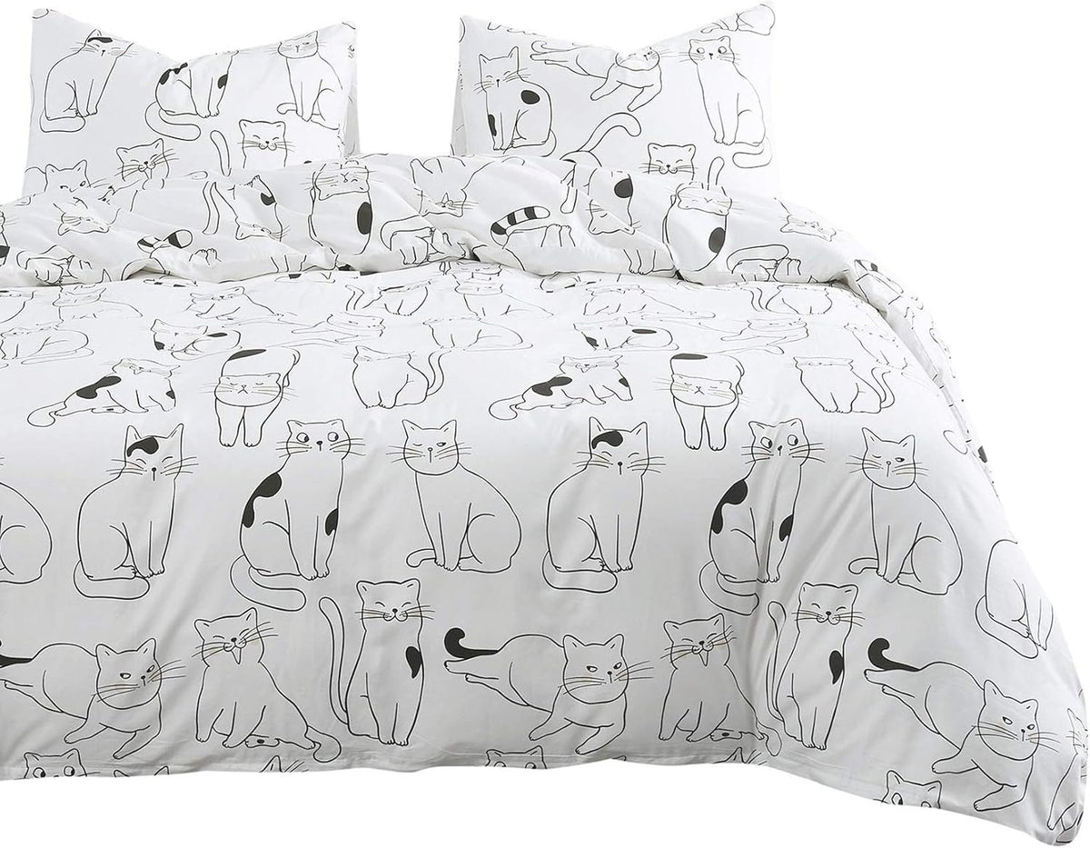 White 100% Cotton Twin Size Duvet Cover Set with Zipper Closure I687542