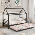 Twin Size Black Metal House Shape Platform Bed with Trundle I2663