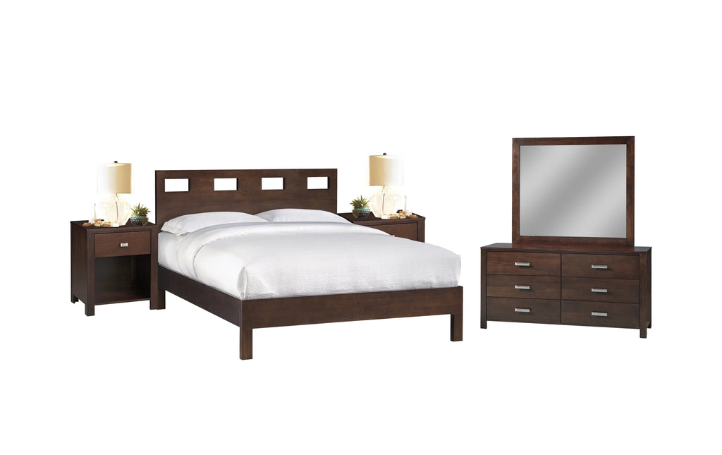 Queen Platform Bed, 2 Nightstand, Dresser & Mirror Set M641