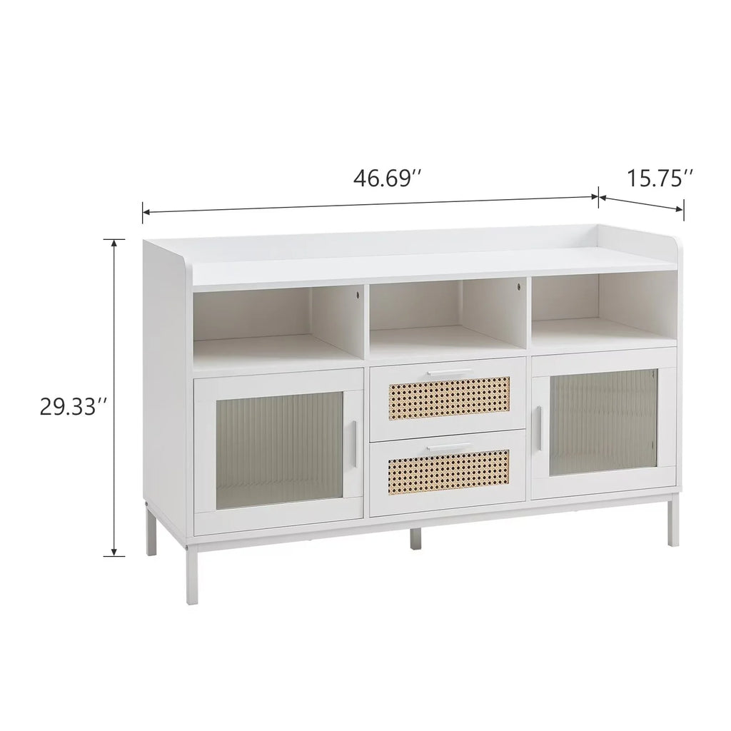 White Buffet Sideboard Cabinet with Acrylic Doors and Rattan Drawer U53350