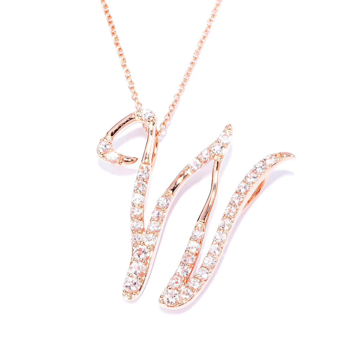 18k Rose Gold over Sterling Silver Morganite Initial W Necklace D1311