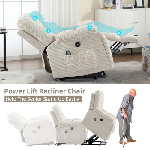 Large Power Lift Recliner Chair with Massage Heat and USB, Gray A9588