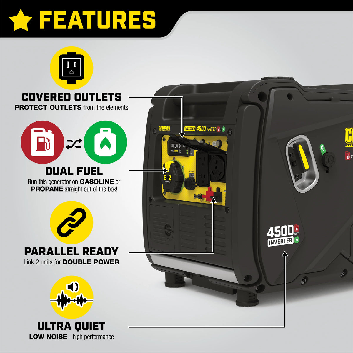 4500-Watt Portable Dual Fuel Inverter Generator F6187