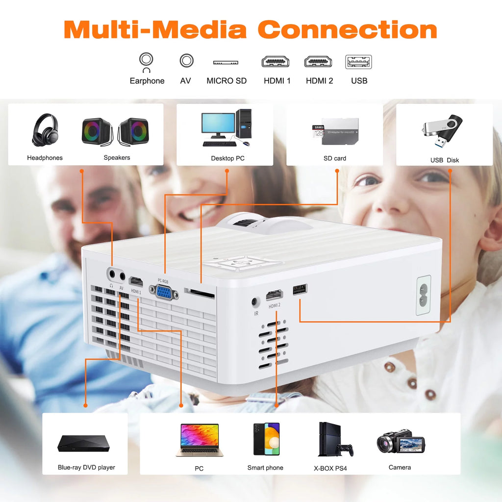 1080P HD Portable Mini Projector with 100 Projector Screen C3859