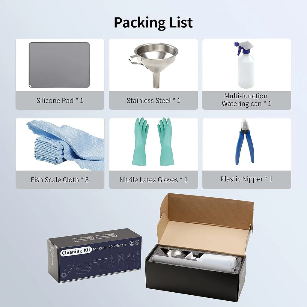 3D Printer Tool Kits with Silicone Pad, Resin Filter, Water Bottle, Cloth, Gloves, Nipper O323930