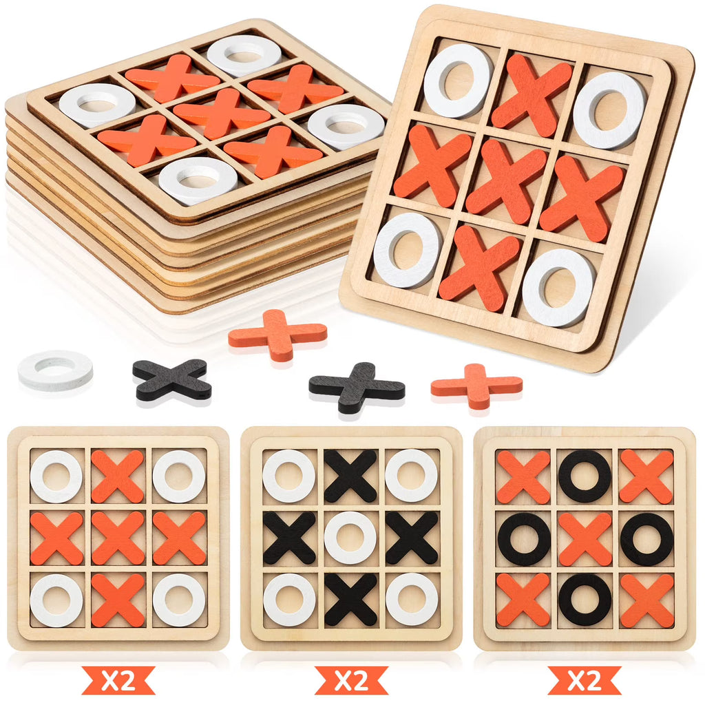 6 Pieces Wooden Tic Tac Toe Game XO Chess Board Game M913377