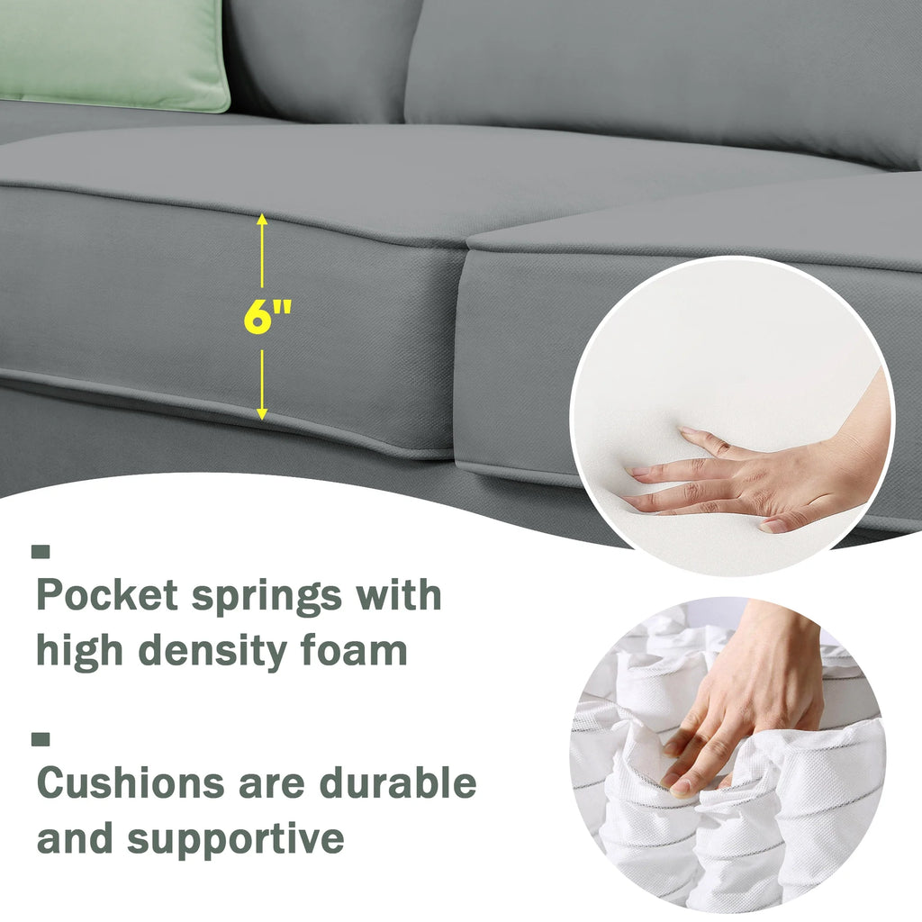 7 Seats L Shape Fabric Sectional Sofa with Ottoman Q726752