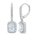 14K White Gold Emerald Cut Halo Drop Dangle Earrings C5762
