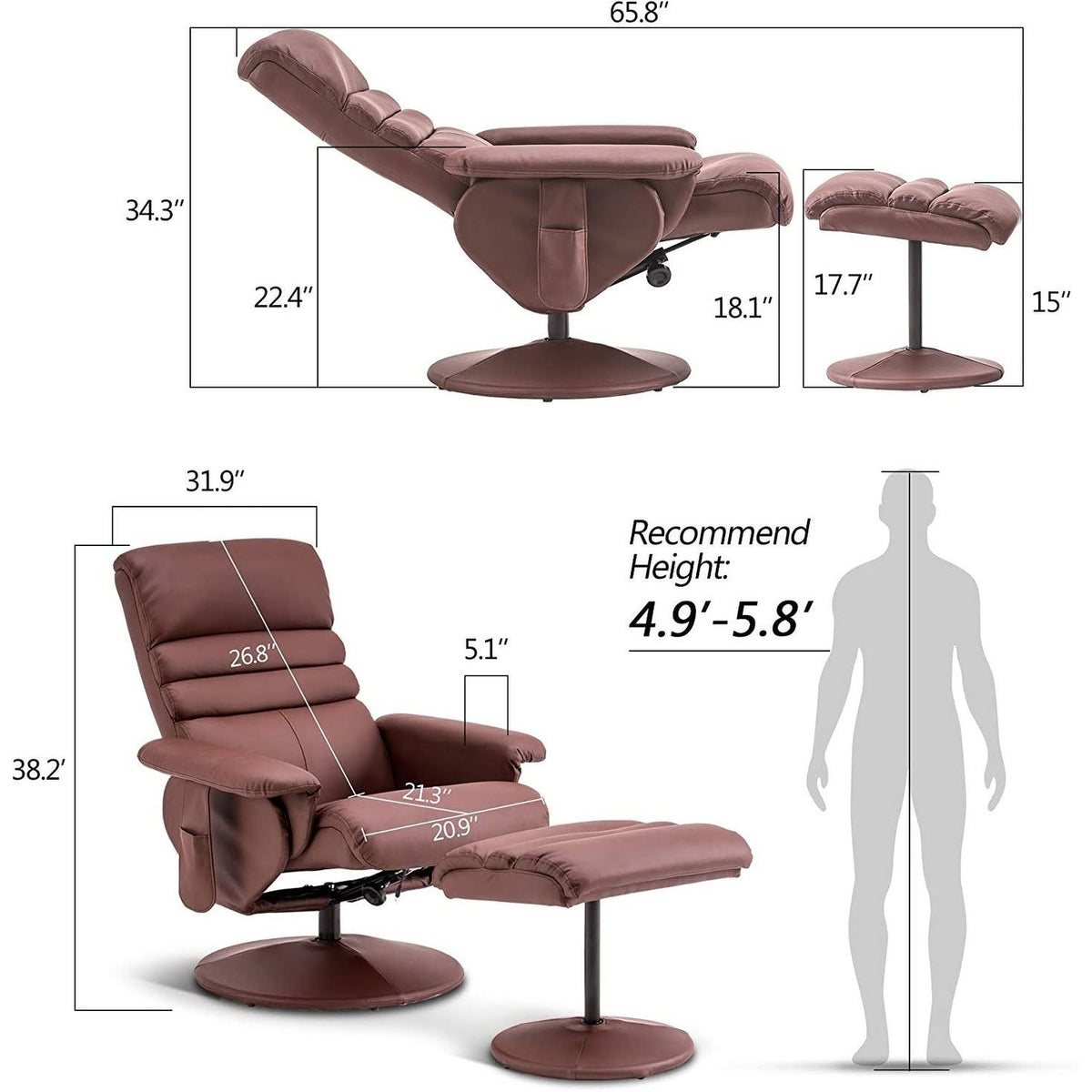 Saddle Swivel Massage Recliner Chair with Ottoman K759940