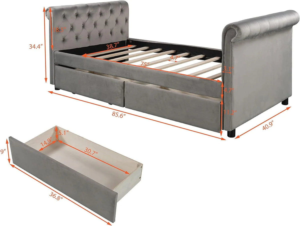 Gray Upholstered Daybed with Drawers L964619