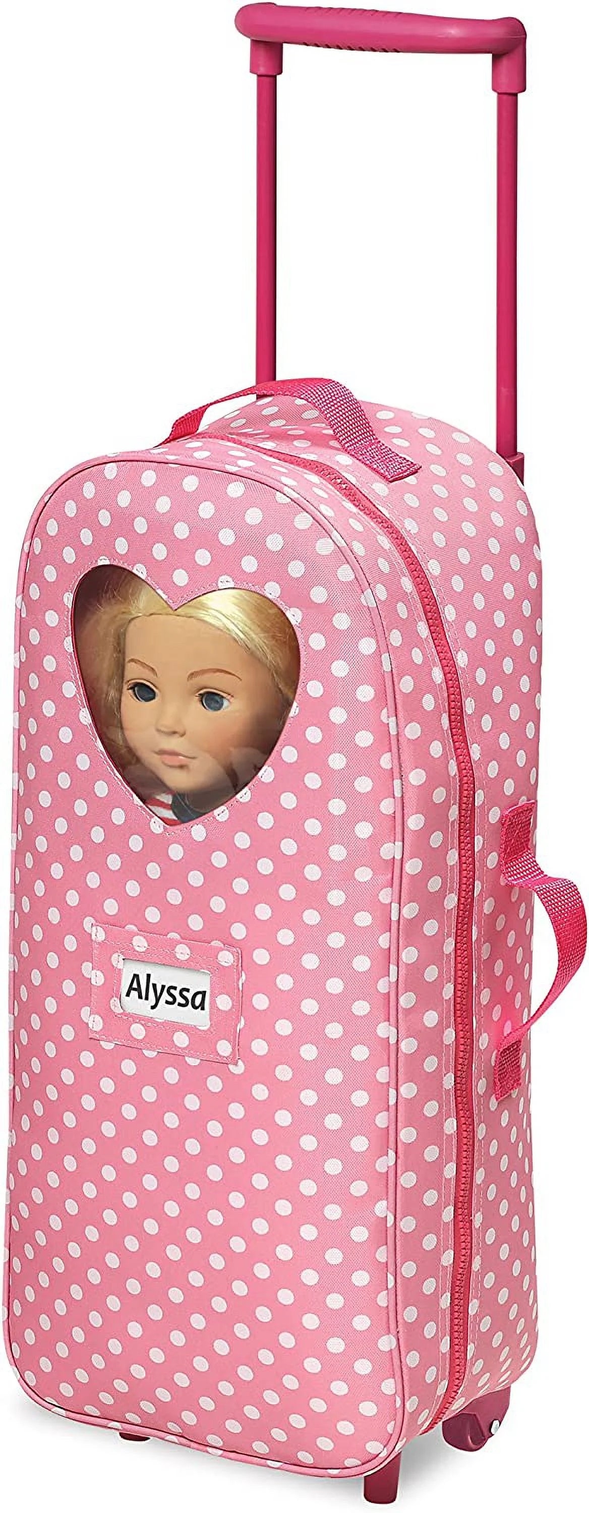 Pink Polka Dot 3-in-1 Trolley Doll Carrier with Rocking Bed and Bedding N46434