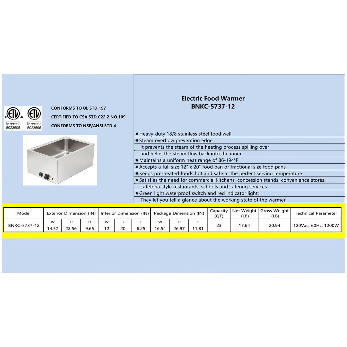 14.5 in. Electric Food Warmer P748