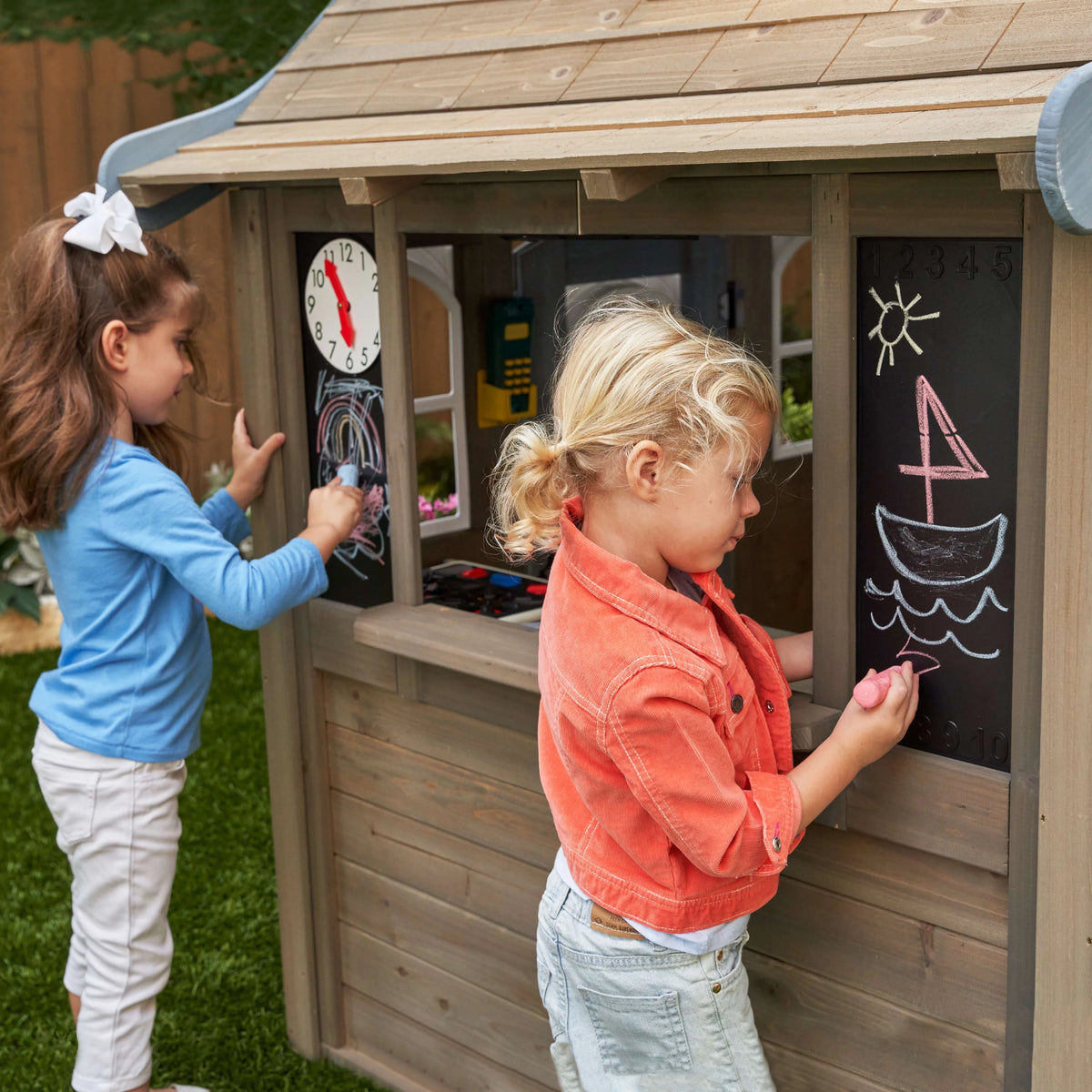 Wooden Outdoor Playhouse with Bench and Kitchen F963236