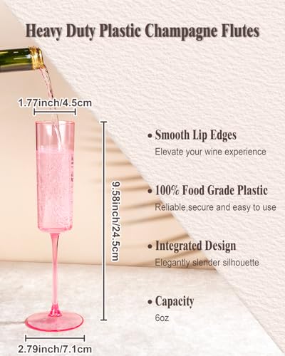 24 Pack 6Oz Gold Rim Clear Plastic Champagne Flutes P9995