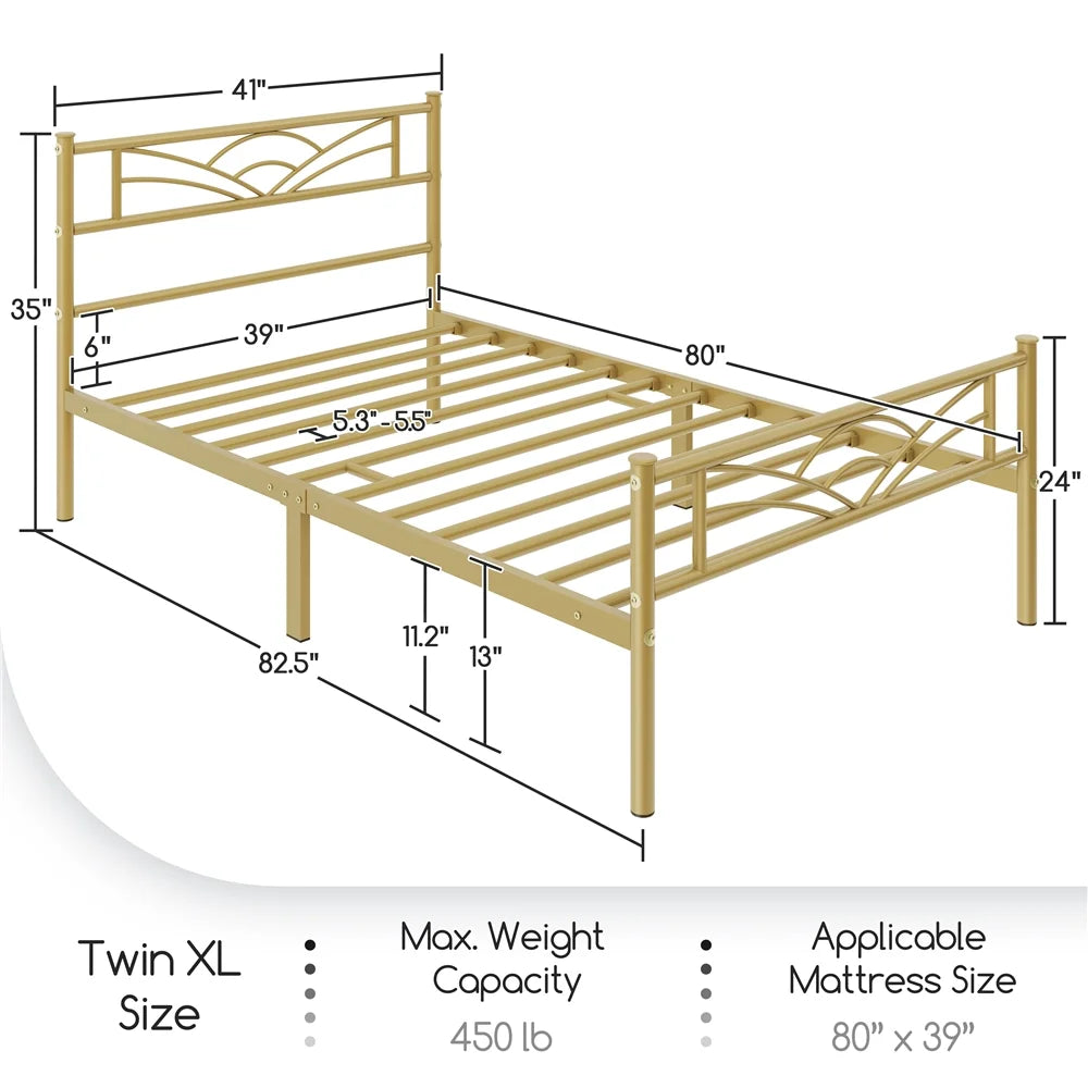 Twin XL Antique Gold Metal Platform Bed A419
