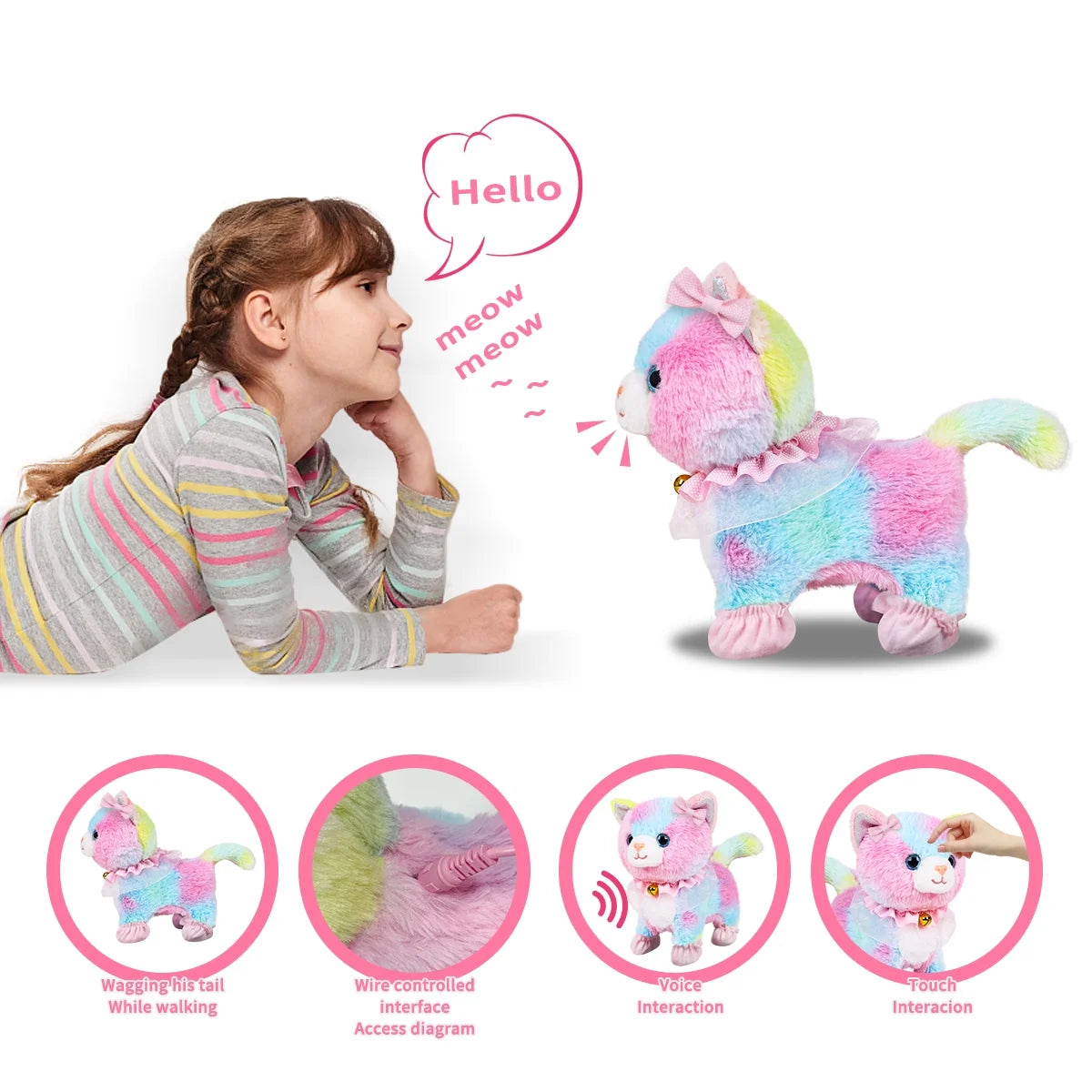 Interactive Plush Pet Cat with Remote Control Leash W3035