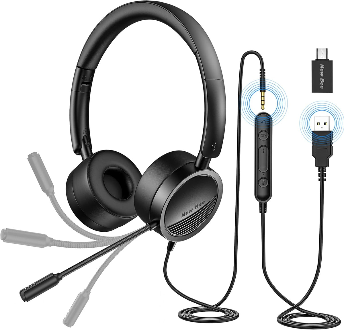 USB Headset with Noise Cancelling Micphone and USB-C Adapter I6498